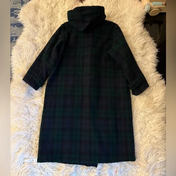 Vintage 90s Ralph Lauren Toggle Coat 100% Wool Duffle Green Plaid Long Overcoat - Picture 6 of 6